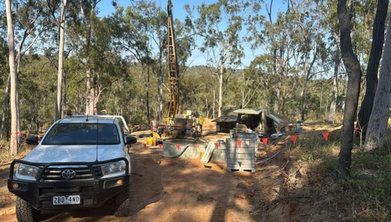 Diamond core drill site setup at New Constitution. Triumph gold project.