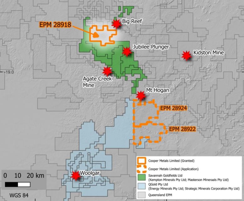 Cooper Metals has been granted North Queensland Gold Project EPM 28918 – Wandrop, displayed on map here.